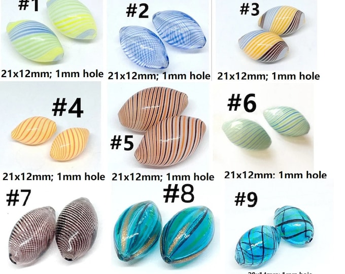 2pc small blown glass beads oval shape-pls pick a color