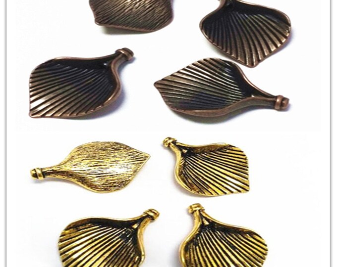 6pc 28x20mm antique finish metal leaf shape beads-pls pick a color