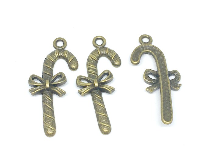 10pc 34x15mm antique bronze finish metal candy cane pendants for Christmas-BB153