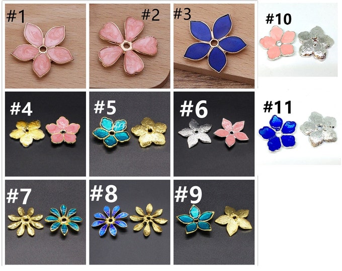 2pc metal gold finish with enamel paint flower beads-pls pick a color