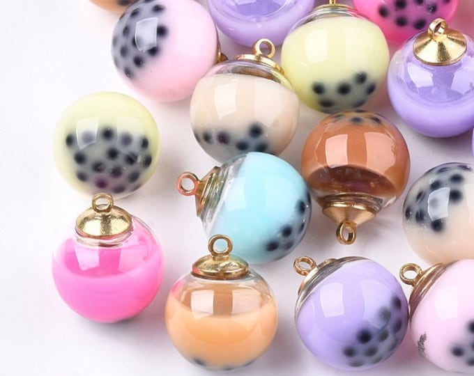 3 Pairs (6pcs) Bubble Tea Glass Pendants - Colorful Globe Beads for Jewelry Making, Kawaii DIY Charms