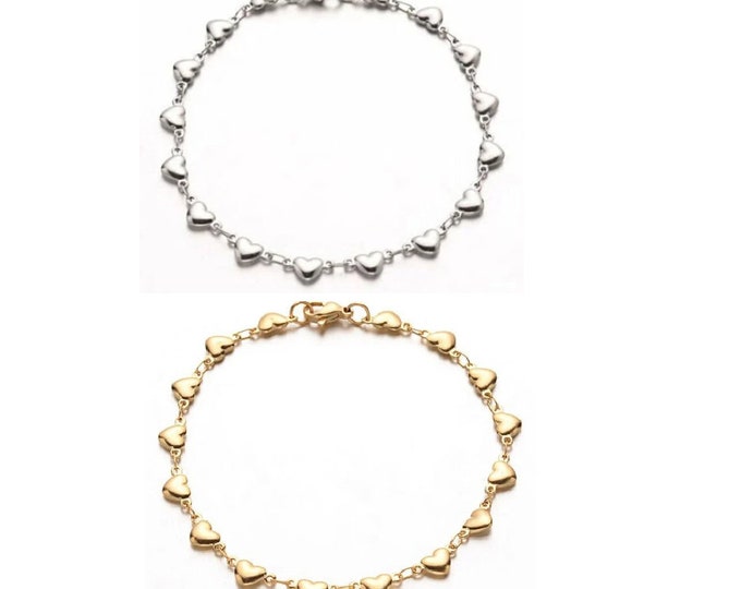 2pc Stainless Steel Heart Link Bracelets-pls pick a color