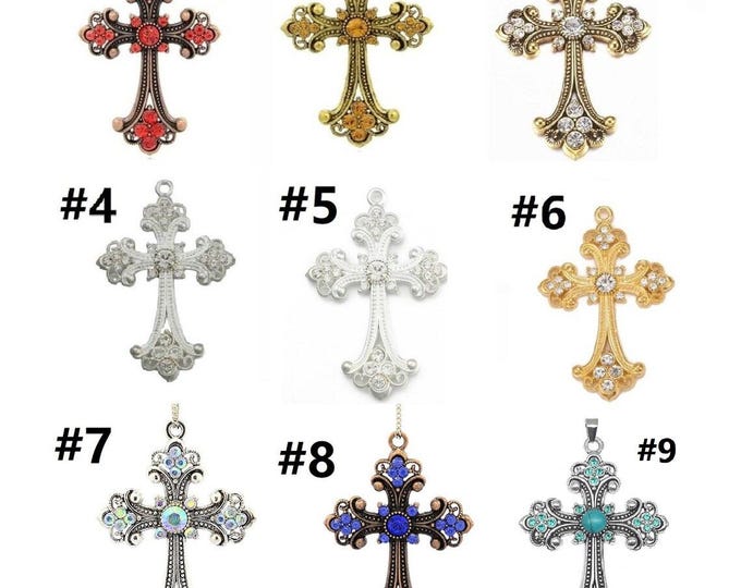 1pc 75x50mm metal cross with rhinestone pendant-pls pick a color