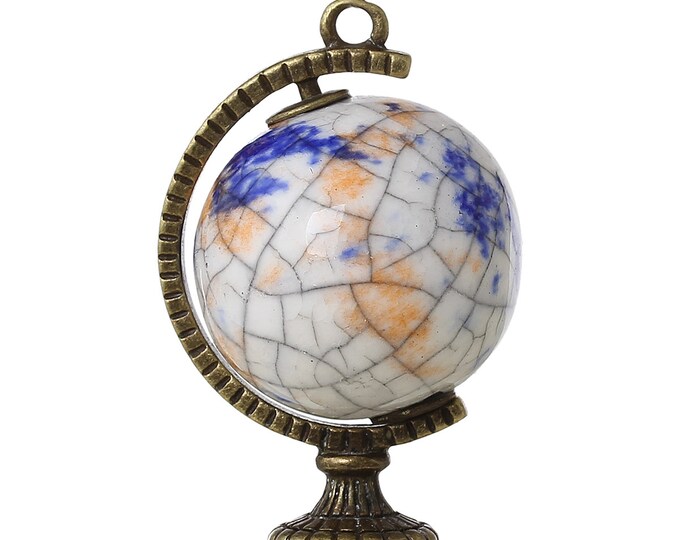 2pc 3D 37x25mm antique bronze finish globe pendant-10361