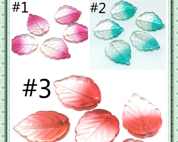 10pc 23.5x17mm Transparent Glass Leaf Charms-pls pick a color