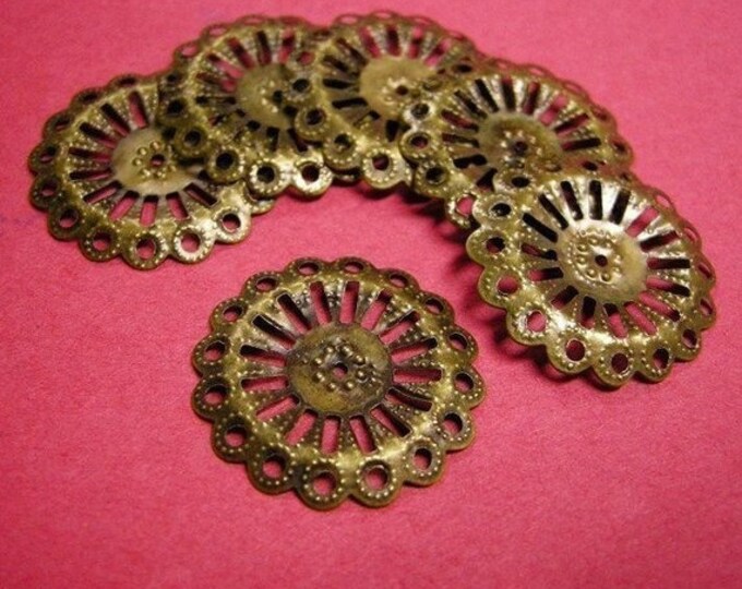 12pc 25mm antique bronze filigree bead cap/wrap setting-2291