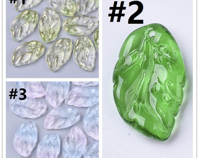 10pc 29x17mm Transparent Spray Painted  Glass Leaf Charms-pls pick a color