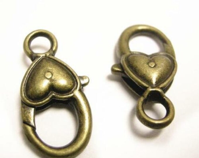 4pc antique bronze finish  27x13mm fancy metal heart shape lobster clasps