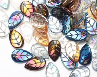 10pc 17x11mm Mix color Electroplate Glass  Glass Leaf Beads-R572