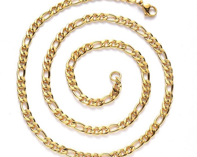 1pc 19.6" 304 Stainless Steel Figaro Chain Necklaces, with Lobster Claw Clasp Golden finish