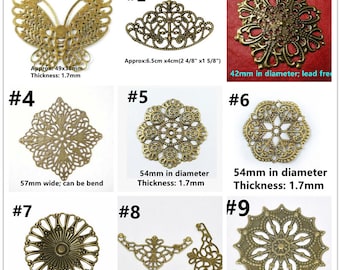 10pc antique bronze finish metal filigree wraps-pls pick a style