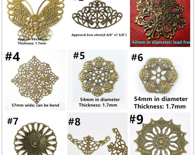 10pc antique bronze finish metal filigree wraps-pls pick a style