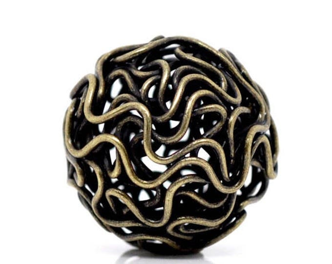 4pc antique bronze 18mm metal wired beads-5621