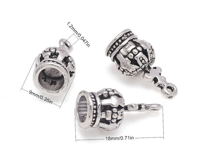 6pc 18x9mm antique silver finish crown pendants-R1030