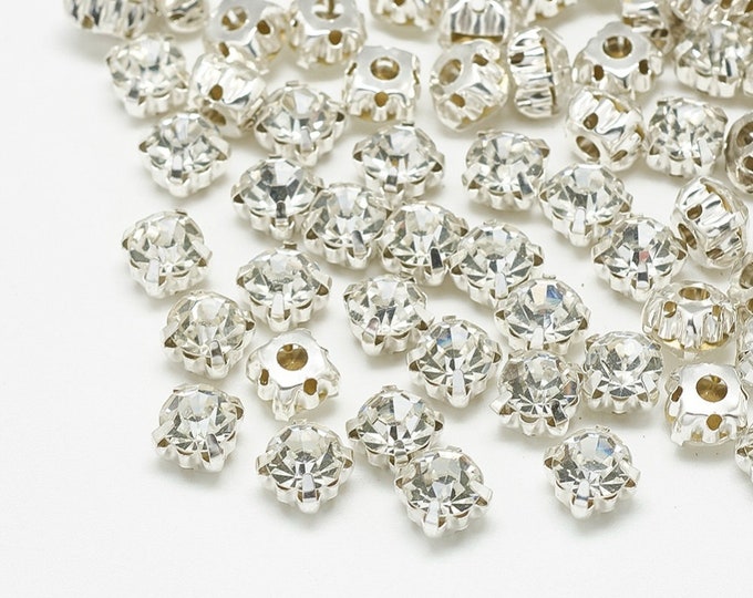 50PC 5.5mm Platinum Tone Square Brass Crystal Rhinestone Montee Beads-R472