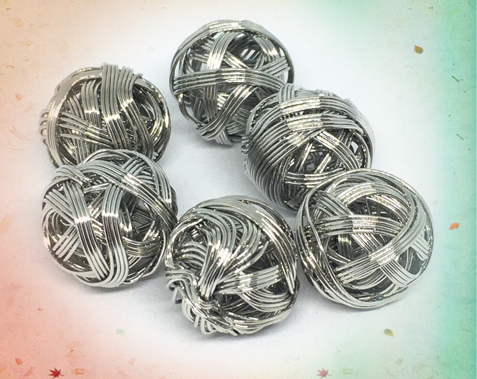 6pc 17mm Antique Silver Wired Beads–Vintage Metal Spacer Beads for Jewelry Making, DIY Bracelets, Necklace Connectors