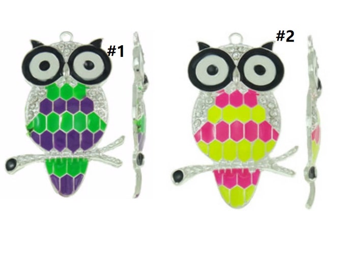 2pc 37x52mm zinc alloy enamel with rhinestone owl pendant-pls pick a color