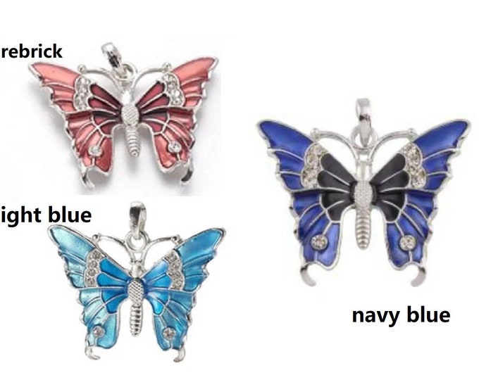 1pc 53x40mm zinc alloy  butterfly shape enamel with rhinestone -pls pick a color