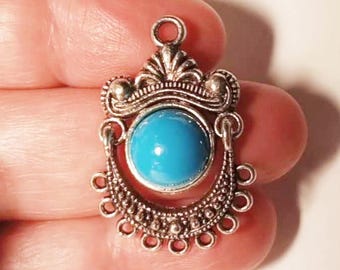 4pcs Antique Silver Filigree Pendants with Blue Center – 33x21mm Boho Style Charms for Jewelry Making