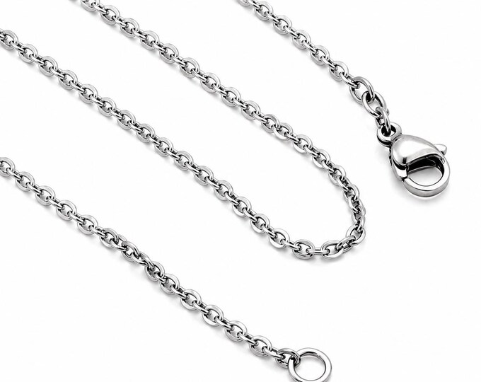 2 pc of Non-Tarnish 304 Stainless Steel Cable Flat Link Chain Necklaces,17.7"