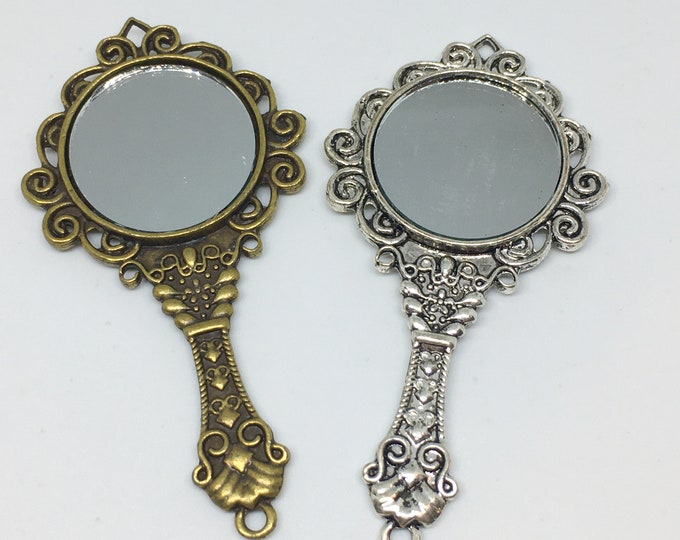 1pc 67x34mm antique finish Victorian style real mirror pendant-pls pick a color