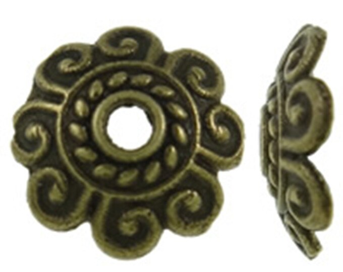 50pcs 7mm antique bronze finish flower bead caps-9628