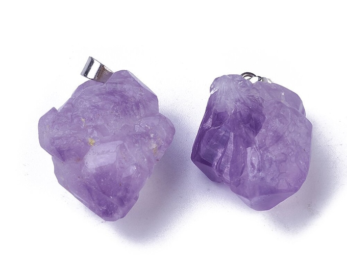 Set of 3 Nugget Style Amethyst Pendants with Brass Findings - Elegant Gemstone Charm Trio