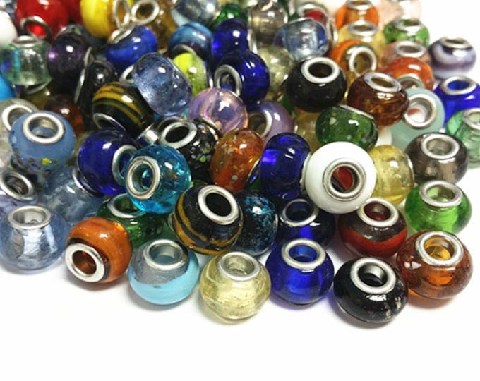 10pc Mix Color European style lampwork glass roundelle beads-8098W