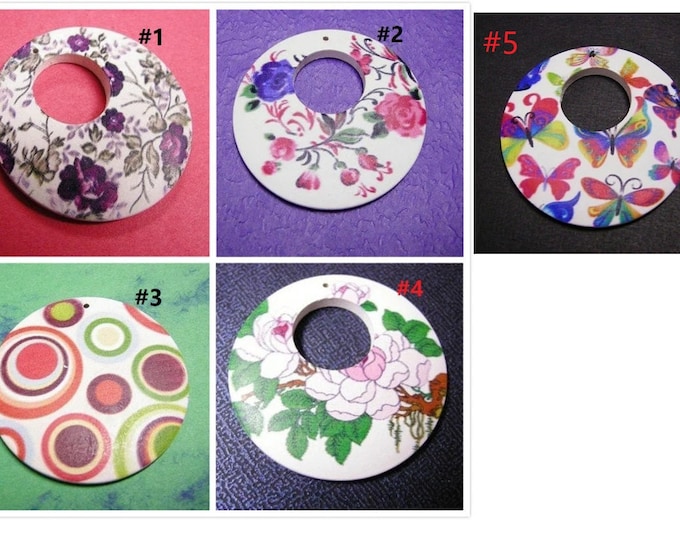 Sale-4pcs 50mm Beautiful Flower Wooden Charm Pendant-pls pick a pattern