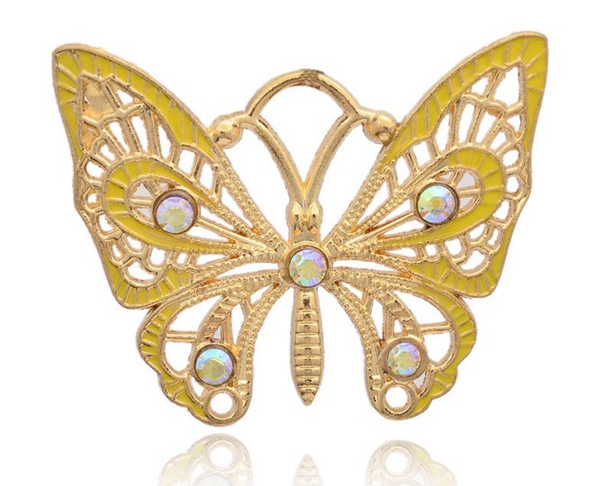 2PC 57X45mm gold finish metal butterfly pendants with rhinestone-7288D