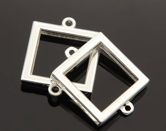 2pc 26x20mm Silver Finish Square Photo Frames  Locket Pendants/links-bb56