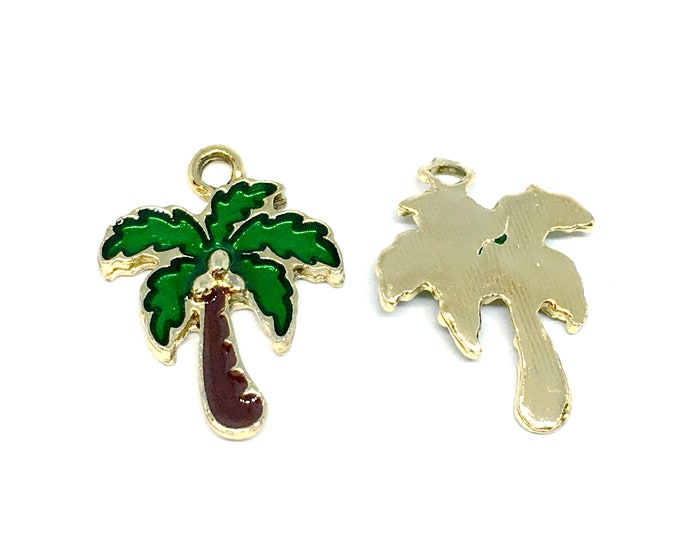 5pc 20x14mm metal with enamel coconut tree pendants-FZ276