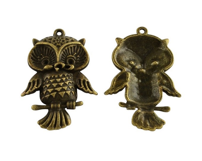 6pc antique bronze finish 42x27mm owl pendants-S621
