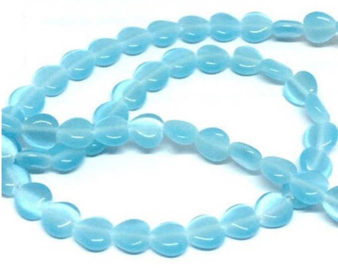 1 strand 50 pieces 8mm cat eye flat heart shape glass beads