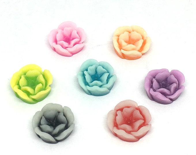 12pc 12mm mix color resin flower cabochons-382A