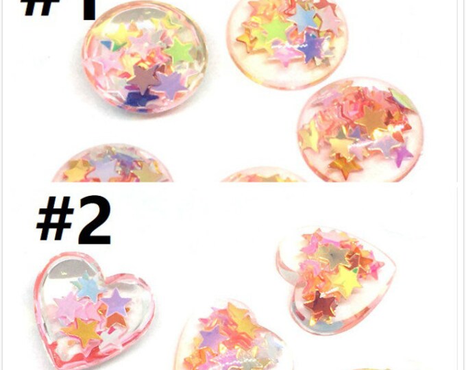10pc 14mm resin cabochons with paillette- pls pick a pattern