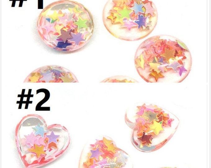 10pc 14mm resin cabochons with paillette- pls pick a pattern