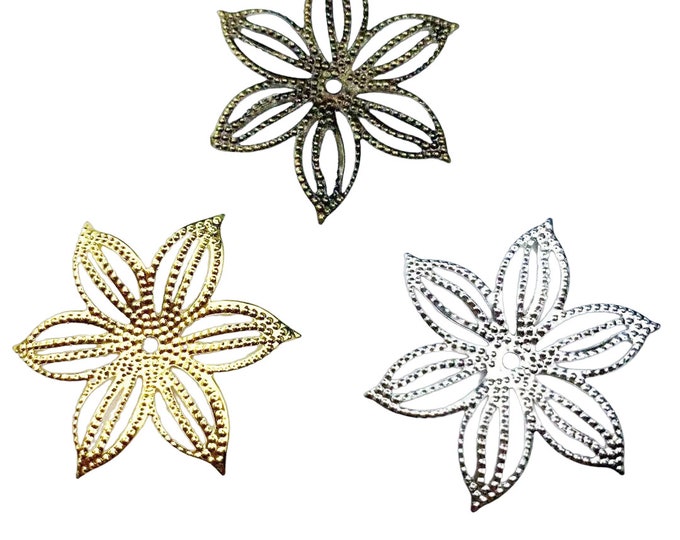 10pc 36mm filigree flower wraps, bead caps-pls pick a color