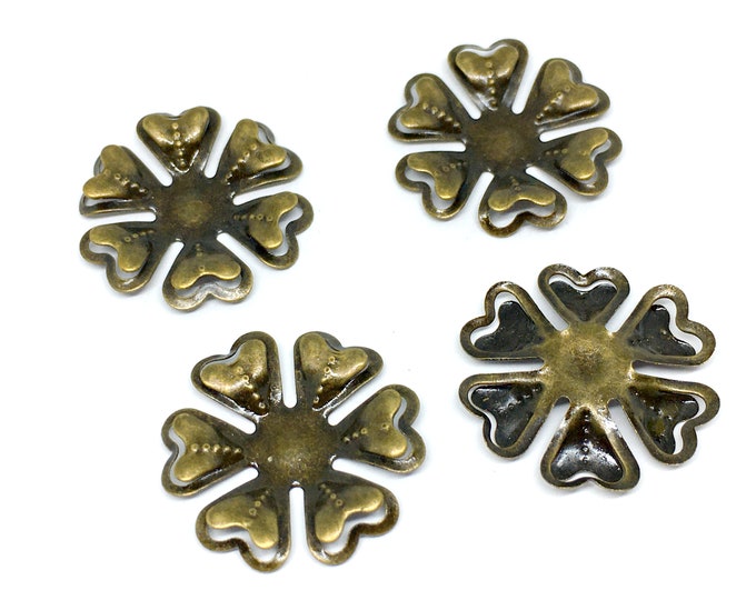 12pc 23mm antique bronze finish metal flower filigree center piece/wrap-968