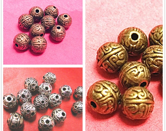 12pc 8mm antique finish metal alloy round beads-pls pick a color