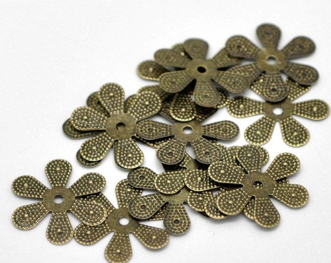 30pc 18mm antique bronze finish filigree wraps/bead caps-1976