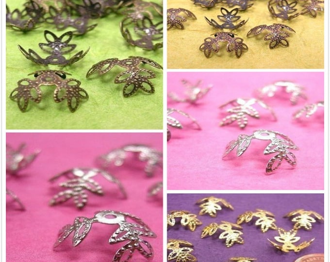 30 pieces filigree leaf bead caps-pls pick a color