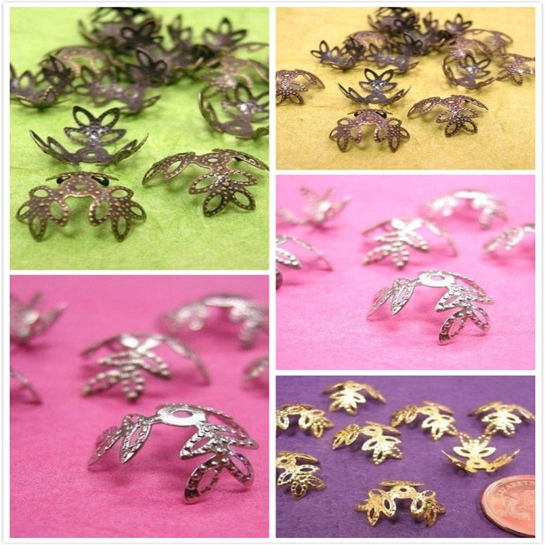 30 pieces filigree leaf bead caps-pls pick a color image 1