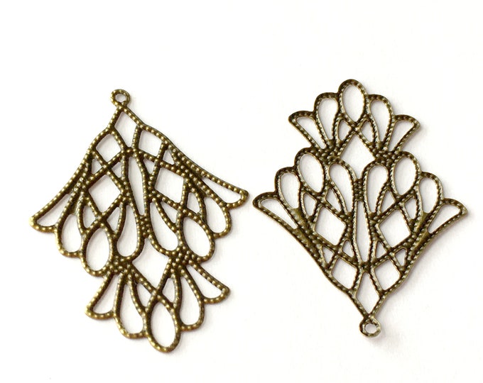 10pc antique bronze finish filigree 34x26mm pendant-5214
