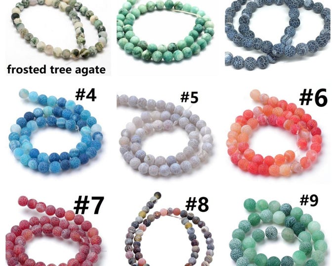 15" Strand of 8mm Frosted Agate Beads (47 Beads) – Choose Your Style – Matte Gemstone Round Beads for Jewelry Making