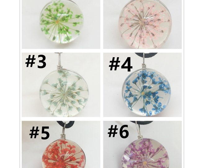 4pc 30x19mm  Round Alloy Glass with dry flower Pendants-TIN191- pls pick a color