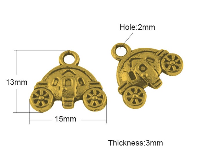 12pc antique gold finish  15x13mm metal car charms-bak30