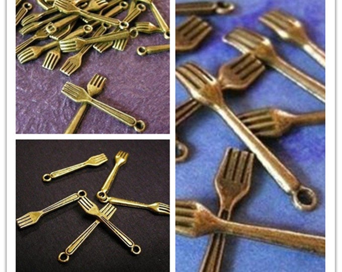 12pc 25x4mm antique finish metal fork charms-pls pick a color