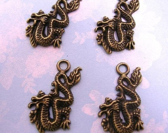 6pc antique bronze finish metal dragon charm/pendant-1168