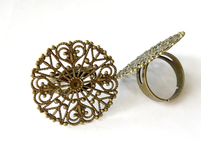 4 pc antique bronze finish  metal ring shanks -5080